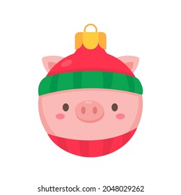animal face christmas ball wearing a red woolen hat for decoration on Christmas