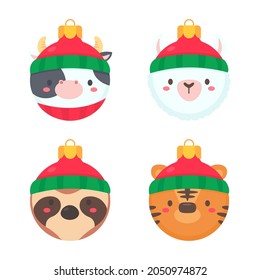 animal face christmas ball wearing a red woolen hat for decoration on Christmas