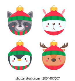 animal face christmas ball wearing a red woolen hat for decoration on Christmas