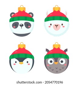 animal face christmas ball wearing a red woolen hat for decoration on Christmas