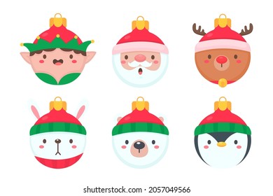 animal face christmas ball wearing a red woolen hat for decoration on Christmas