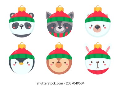 animal face christmas ball wearing a red woolen hat for decoration on Christmas