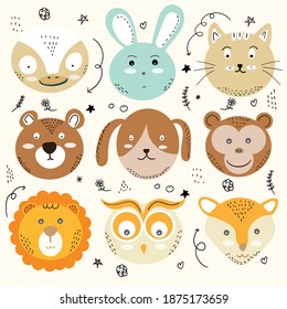 animal face cute character hand drawn vector art