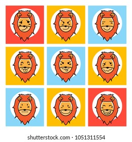 Animal face with different emotions. Vector illustrations