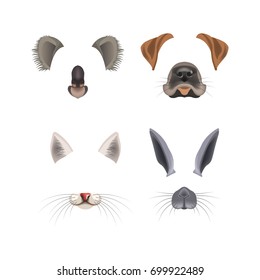 Animal Face Filter Template Video Chat Photo Effect Vector Isolated Icons