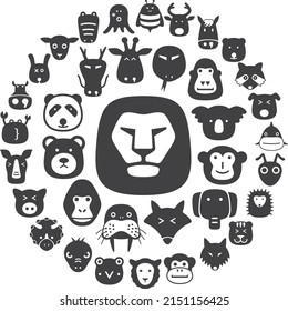 Animal face flat character flat icon design