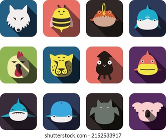 Animal face flat design icon set