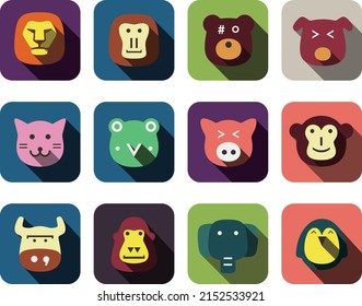 Animal face flat design icon set