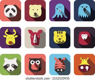 Animal face flat design icon set