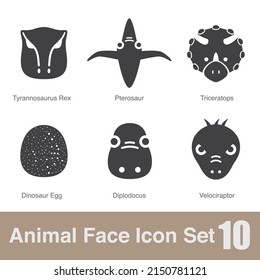 Animal face flat design icons, Vector black illustration