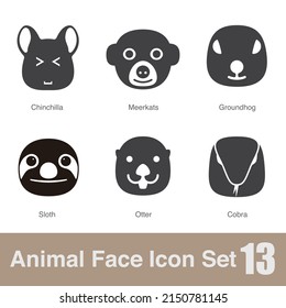 Animal face flat design icons, Vector black illustration