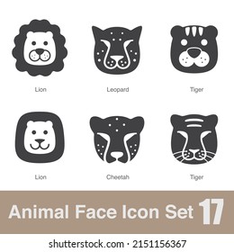 Animal face flat design icons, Vector black illustration