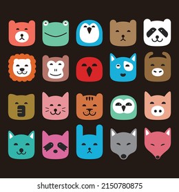 Animal face flat icon, like lion, dog, bear. Vector