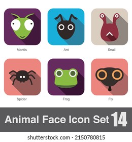Juego de iconos planos de la cara animal, ilustración del vector