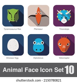 Animal face flat icon set, Vector illustration