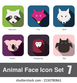 Animal face flat icon set, Vector illustration