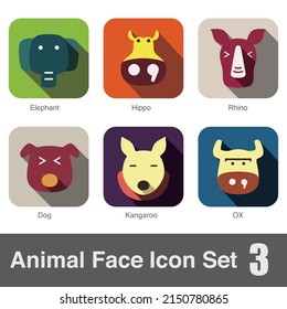 Animal face flat icon set, Vector illustration