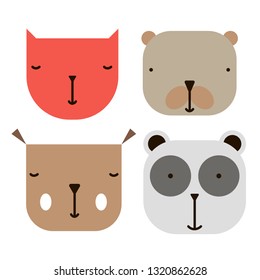 Animal face icons simlple art geometric illustration. Icon, graphic symbol, part of image design . Animals and Africa