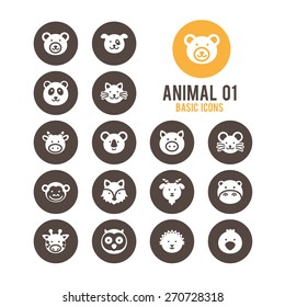 Animal Face Icons. Vector Illustration.