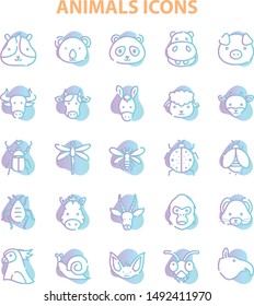 animal face iconset with gradient style