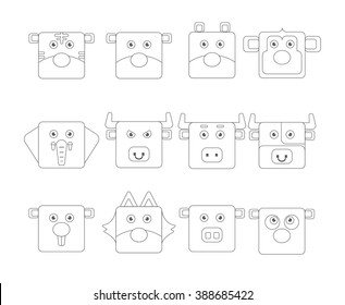 animal face line icon set