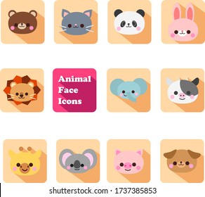 Animal face long shadow icon material set