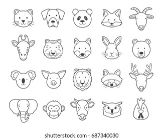 Animal Face Outline Set