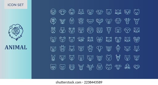 Icono de conjunto de caras de animal 