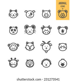 Animal face set. Vector illustration.