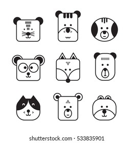 Animal face set. Vector illustration.