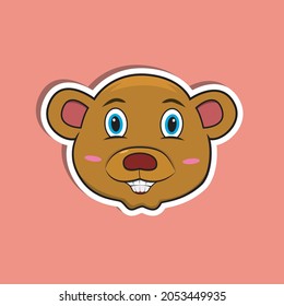 Animal Face Sticker With Bear Character Design. Vector and Illustration
