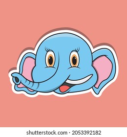 Animal Face Sticker With  Elephant Character Design. Vector and Illustration