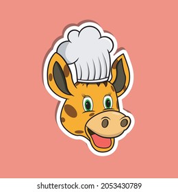 Animal Face Sticker With Giraffe Wearing Chef Hat. Character Design. Vector and Illustration