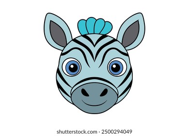 Animal Face Zebra Vector Illustration Cartoon, Clipart, and Line Art Design