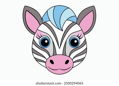 Animal Face Zebra Vector Illustration Cartoon, Clipart, and Line Art Design