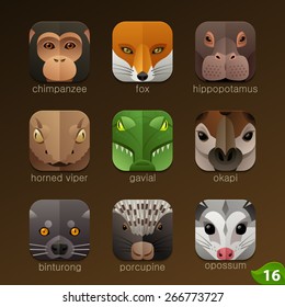 Animal faces for app icons-set 16 svg