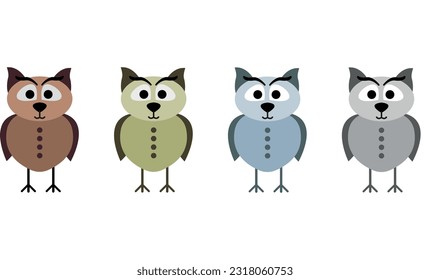 Animal faces hand drawn characters - Owl, Bird, Dog, Cat, Bat, Animal