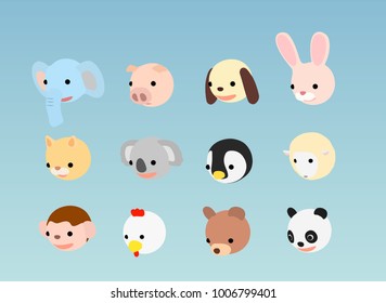 Animal faces illustration set Downward , vector