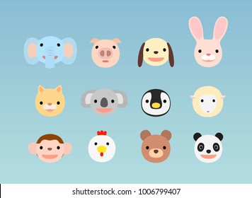 Animal faces illustration set Front , vector