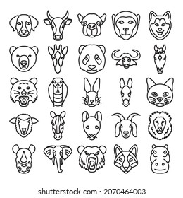 Animal Faces line vector icons