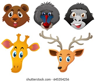 Animal faces on white background illustration