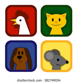 Animal Faces  - rooster cat dog mouse