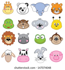 Animal Faces Set. Vector