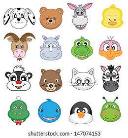 Animal Faces Set. Vector