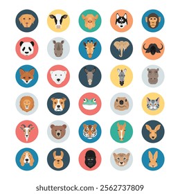 Animal Faces vector icon set