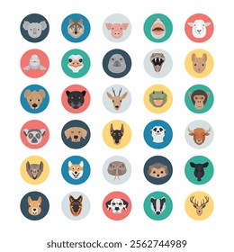 Animal faces vector icon set