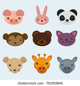 animal face,set animal face vector