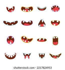 Animal facial expressions and emotions. Monster mouth icon. Vector illustration.