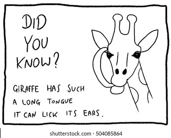 Animal facts about giraffe - fun trivia cartoon doodle concept. Newspaper funny comic fact.