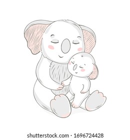  Animal family character. Vector illustration. Mom and baby. 
